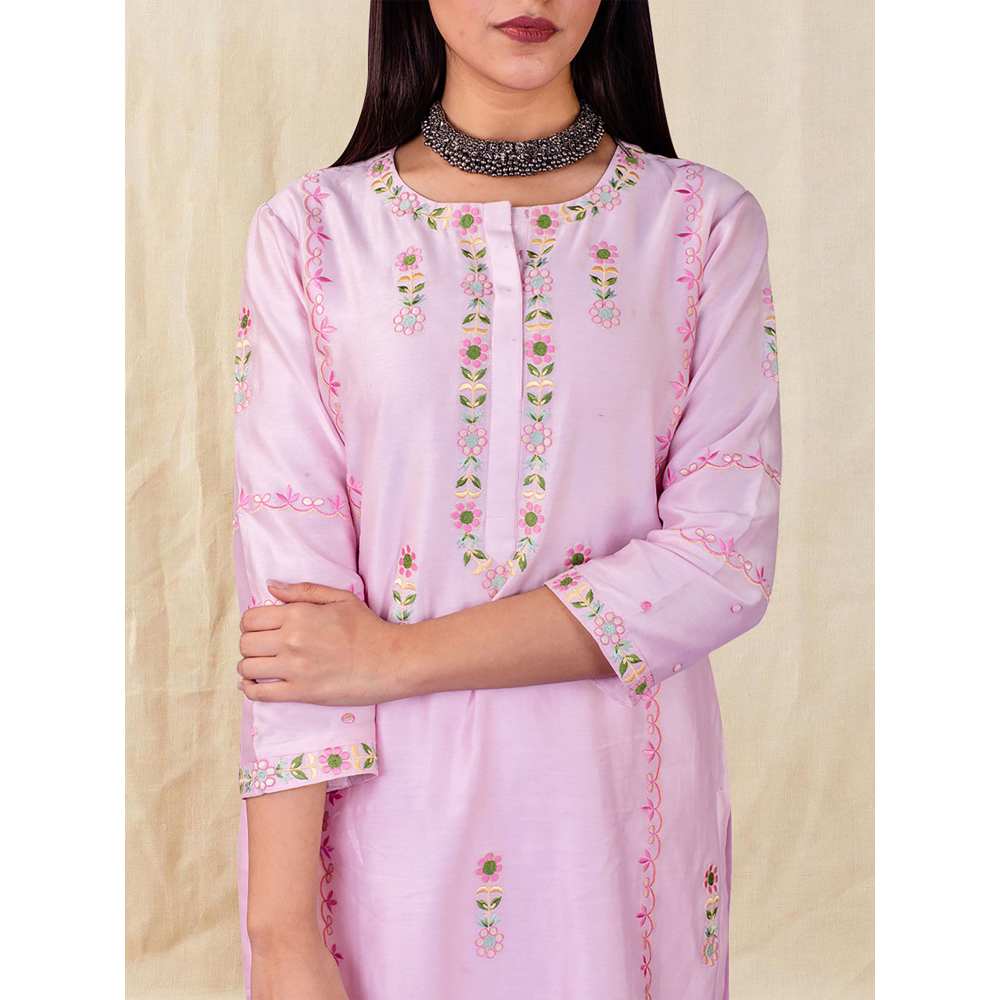 Priya Chaudhary Pink Embroidered Kurta and Palazzo with Dupatta (Set of 3)