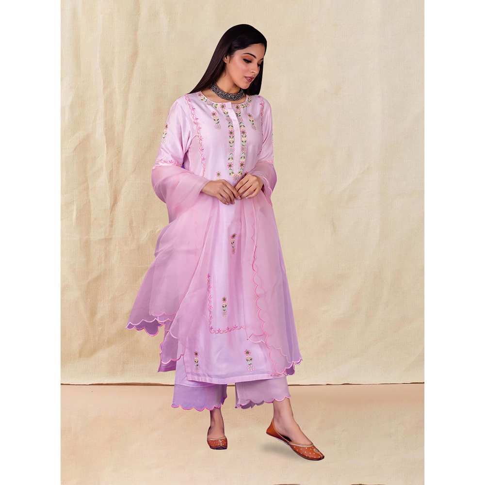 Priya Chaudhary Pink Embroidered Kurta and Palazzo (Set of 2)