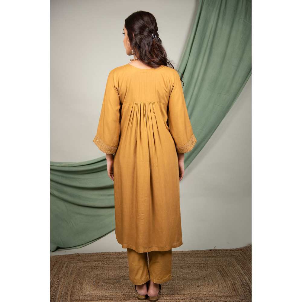 Priya Chaudhary Mustard Sequined Kurta and Pant (Set of 2)