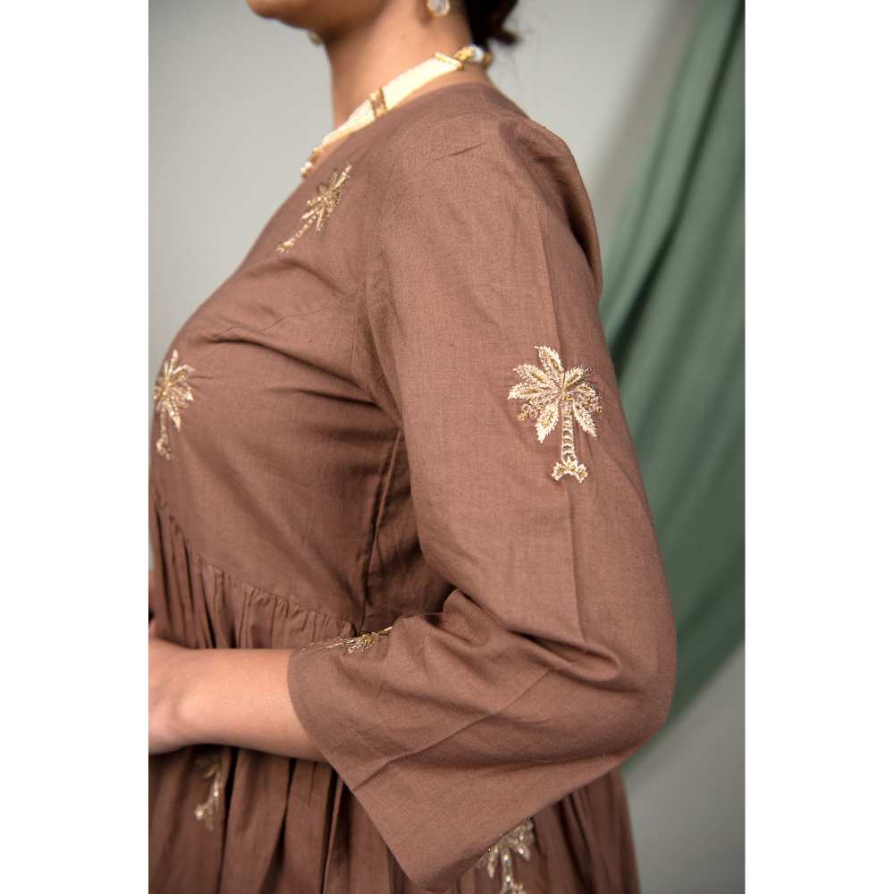 Priya Chaudhary Brown Embroidered Kurta and Pant (Set of 2)