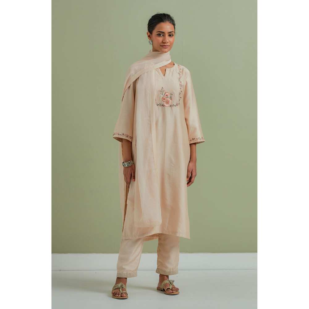 Priya Chaudhary Embroidered Beige Kurtas (Set of 3)