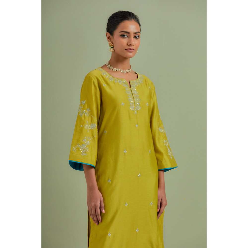Priya Chaudhary Green Embroidered Chanderi Silk Kurta