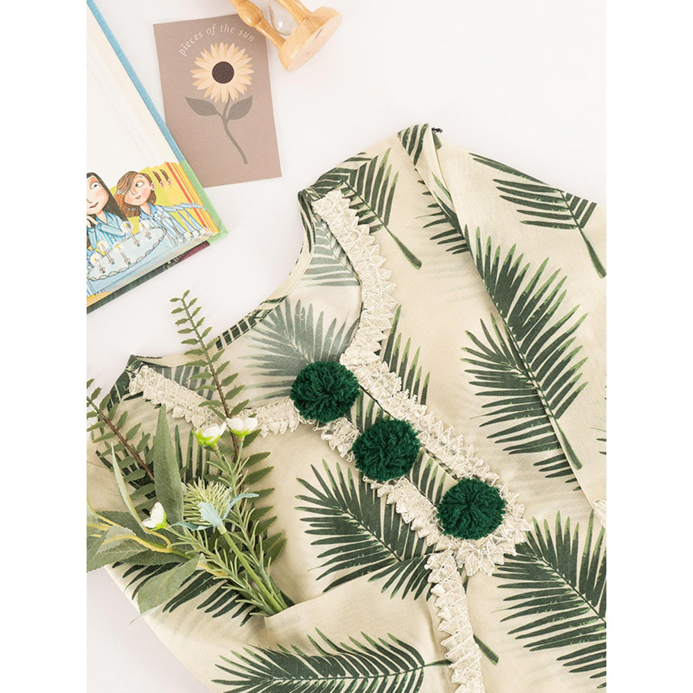 PS Kids by Payal Singhal Cream Printed Silkmul Tunic For Kids Girls