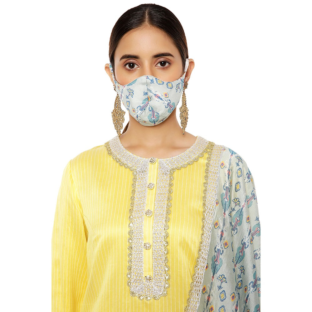 PS Pret by Payal Singhal Chanderi Stripe Kurta with Palazzo and Dupatta & 3 Ply Mask (Set of 4)