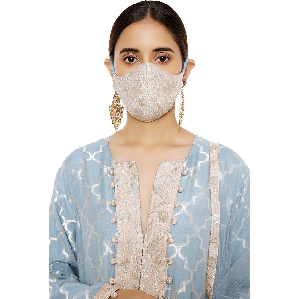 PS Pret by Payal Singhal Banarasi Silk Kurta with Palazzo and Dupatta & 3 Ply Mask (Set of 4)