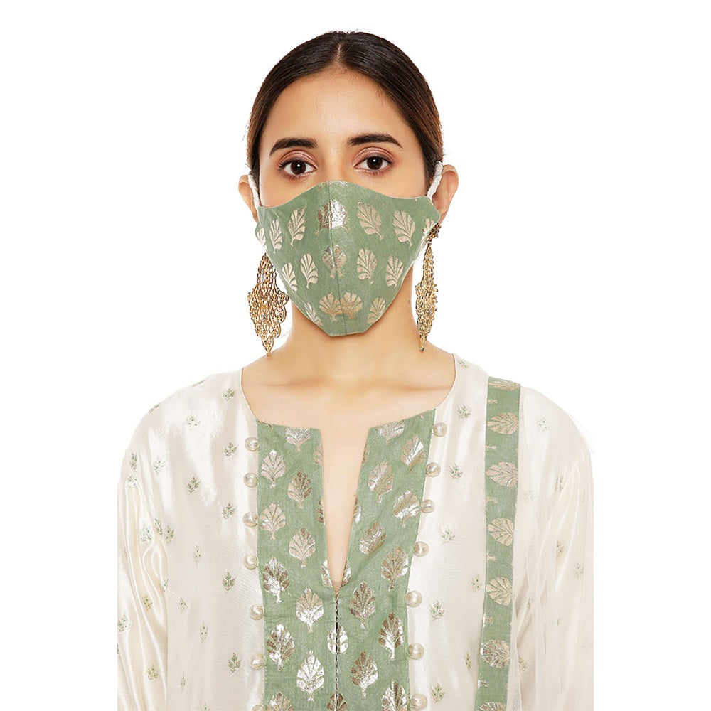 PS Pret by Payal Singhal Silk Kurta with Palazzo and Net Dupatta with 3 Ply Mask (Set of 4)