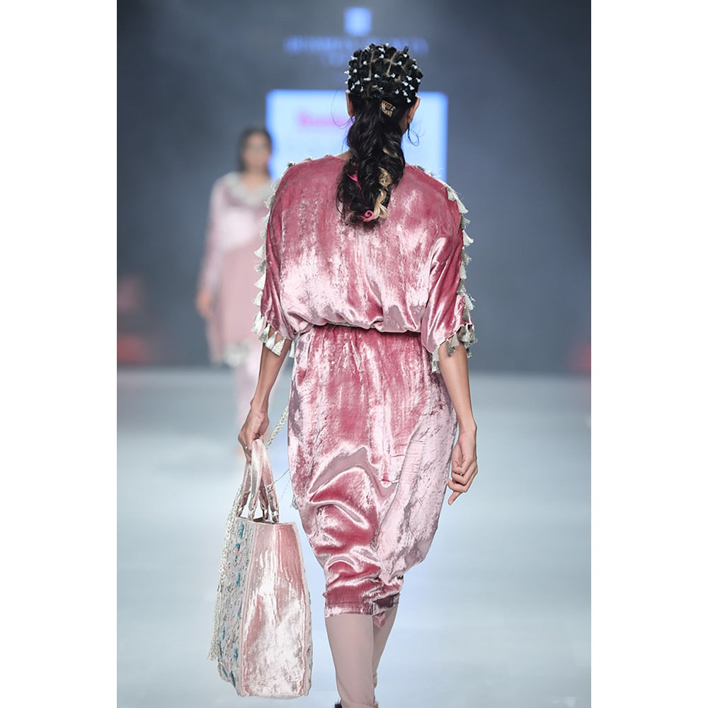 PS Pret by Payal Singhal Berina Rose Pink Velvet Kurta with Soft Net Churidar (Set of 3)