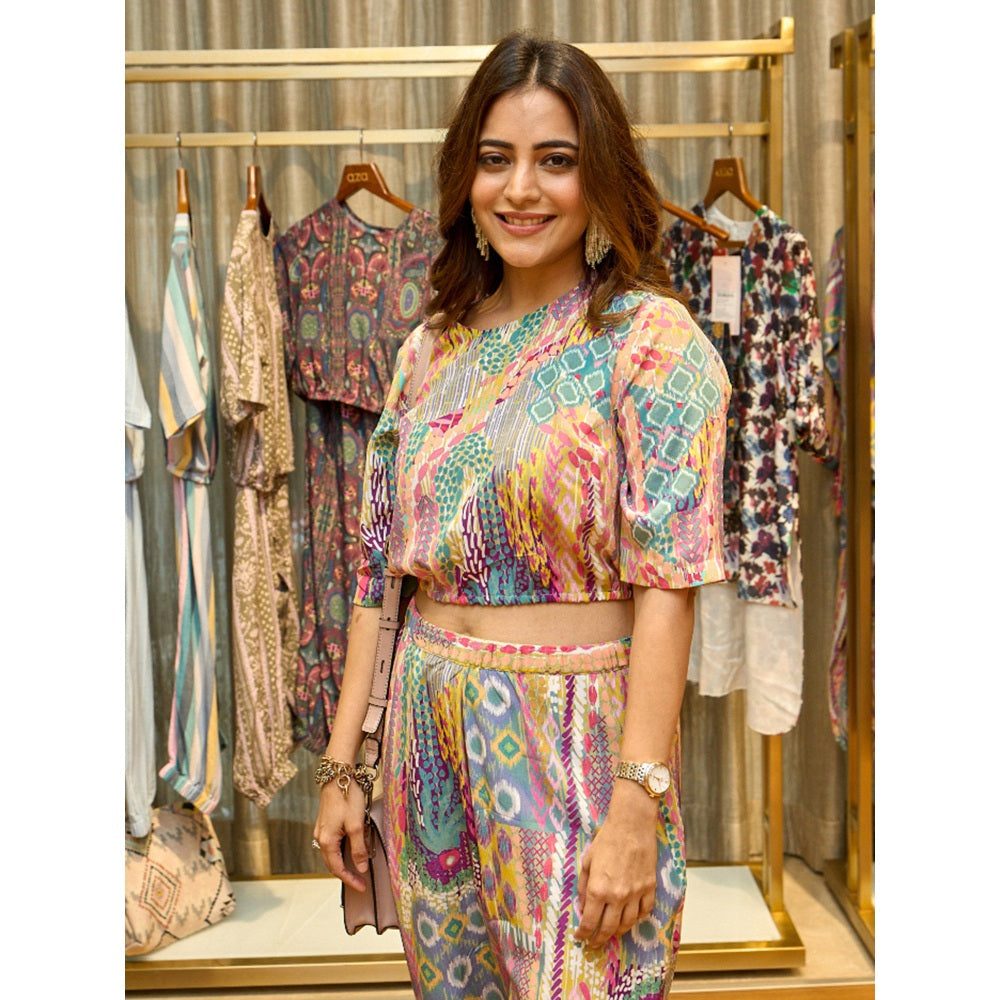 PS Pret by Payal Singhal African Multi-Color Print Crepe Top with Jogger Pants (Set of 2)