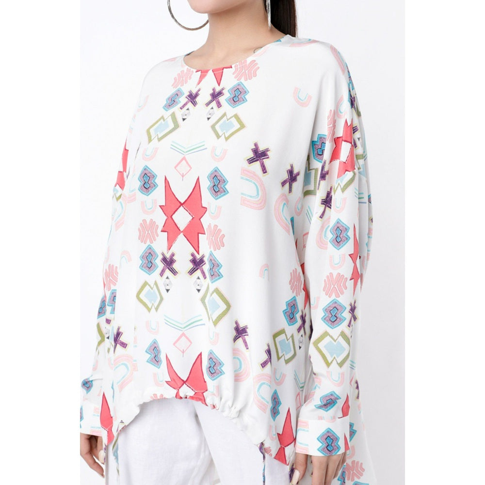 PS Pret by Payal Singhal White Small Ikat Star Print Crepe Tunic