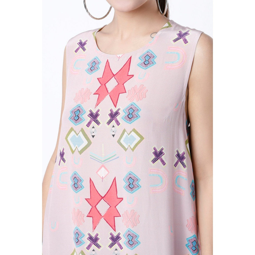 PS Pret by Payal Singhal Pink Ikat Star Print Crepe Frill Hem Tunic