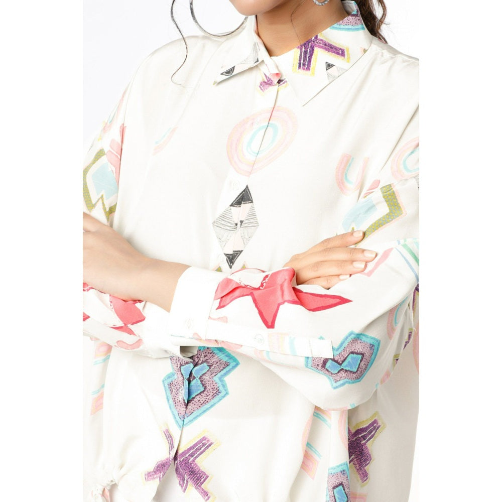 PS Pret by Payal Singhal White Small Ikat Star Print Crepe Shirt Tunic