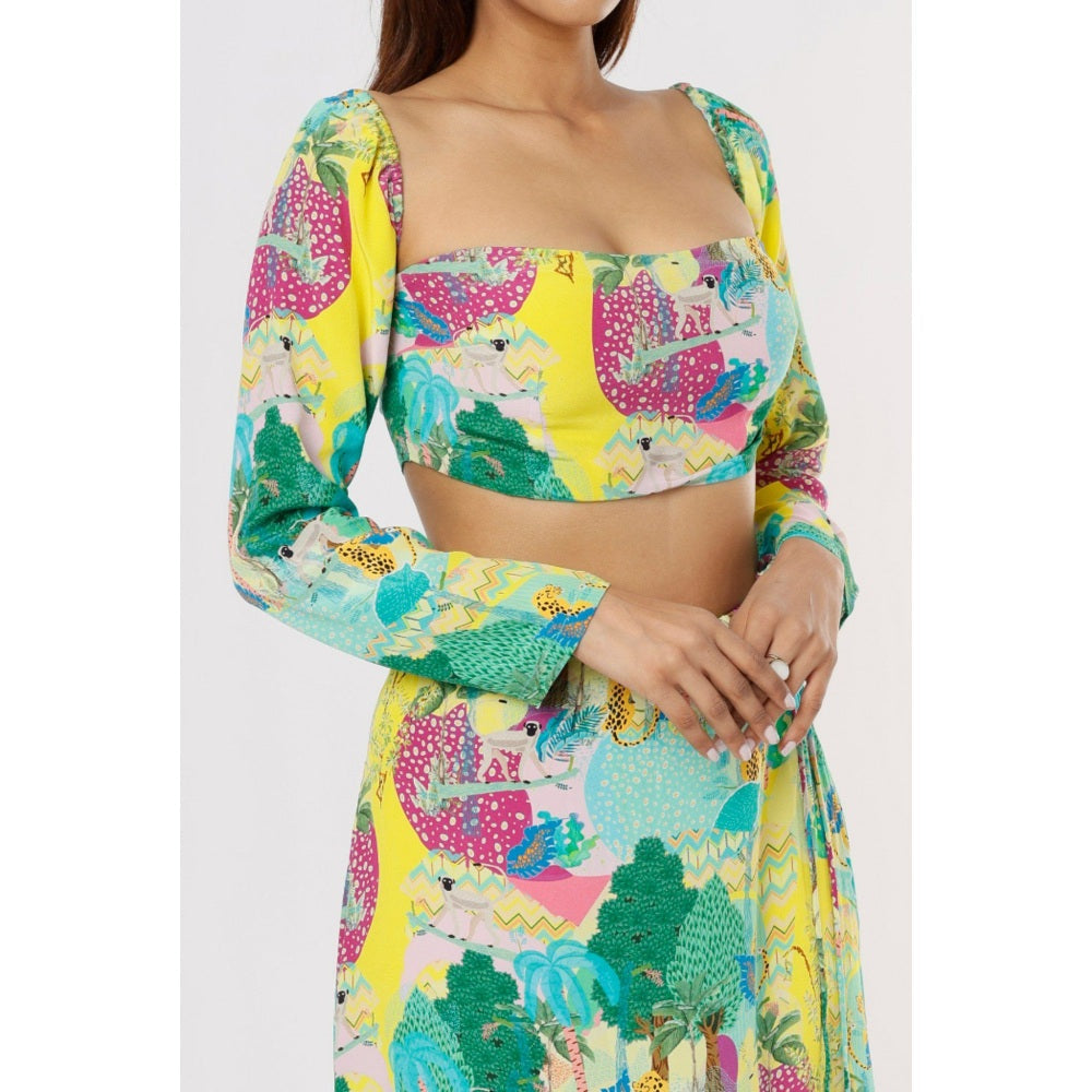 PS Pret by Payal Singhal Yellow Kuno Print Crepe Top and Skirt (Set of 2)