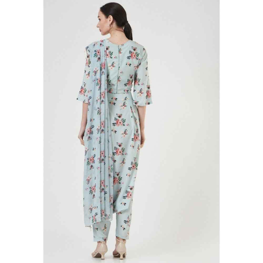 PS Pret by Payal Singhal Gulabi Print Crepe Top and with Draped Saree Style Pants (Set of 2)