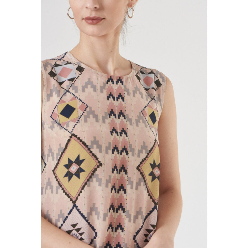 PS Pret by Payal Singhal Blush Mosaic Diamond Small Print Crepe Handkerchief Tunic