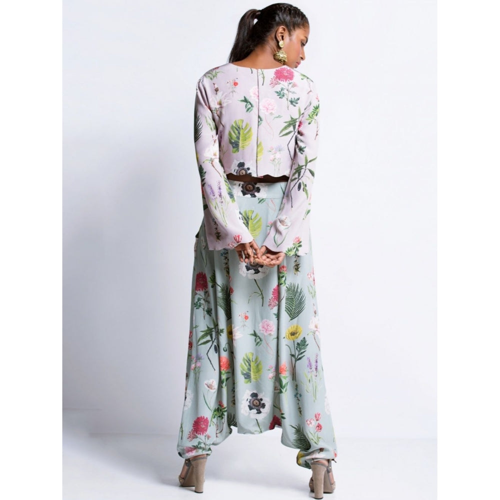Payal Singhal Lilac Printed Crop Top And Aqua Pant (Set of 2)