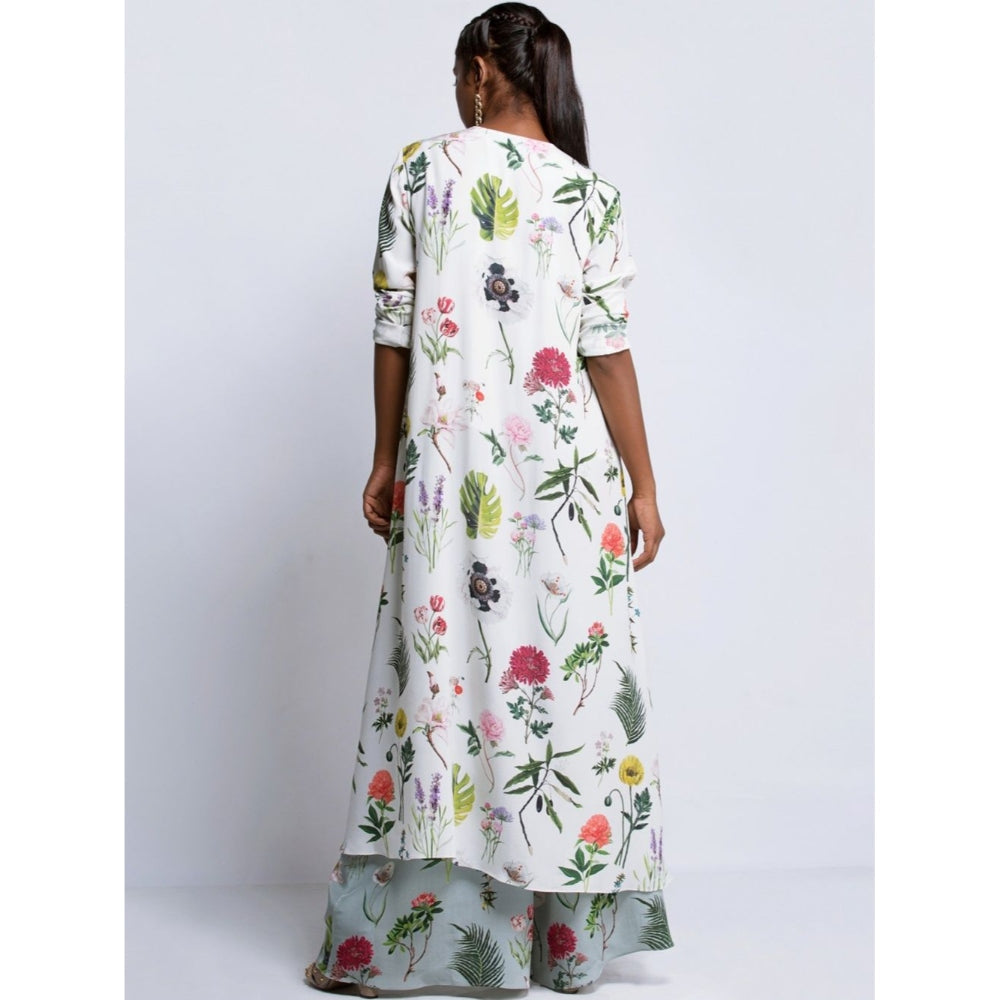 Payal Singhal Off White Printed Kurta And Aqua Palazzo - Set of 2