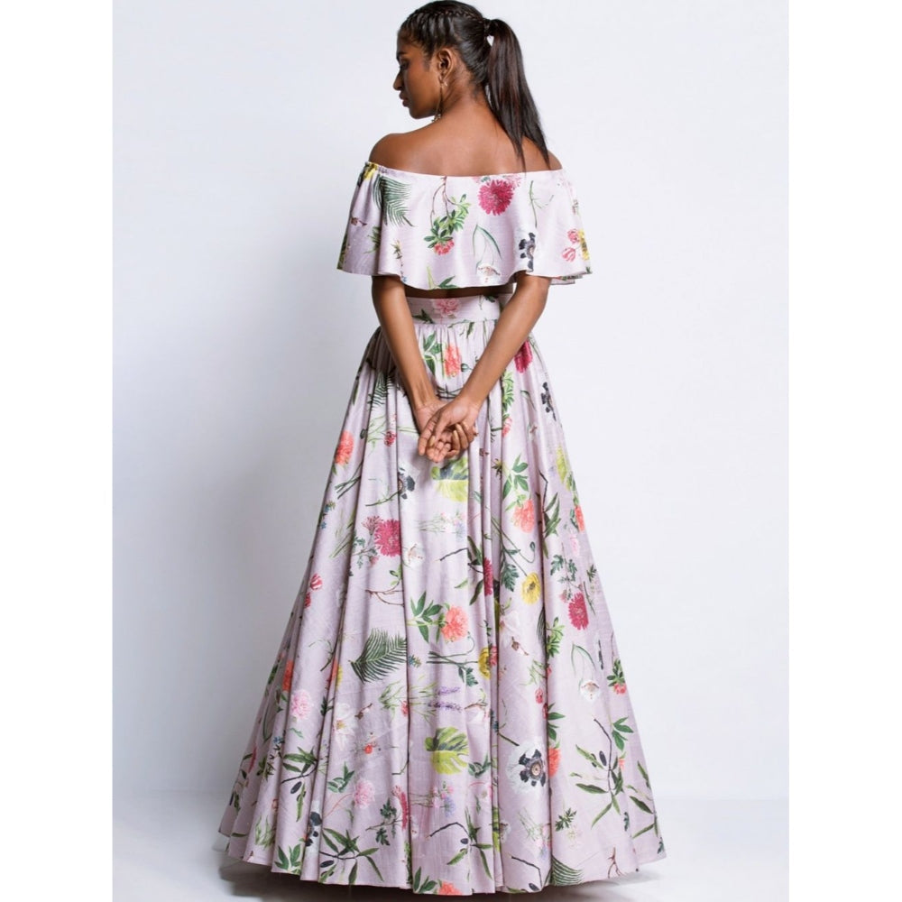 Payal Singhal Lilac Printed Ruffle Top Lehenga Set