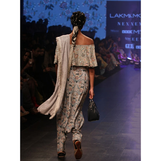 Payal Singhal Darisa Embroidered Crop Top & Pants with Attached Dupatta (Set of 2)