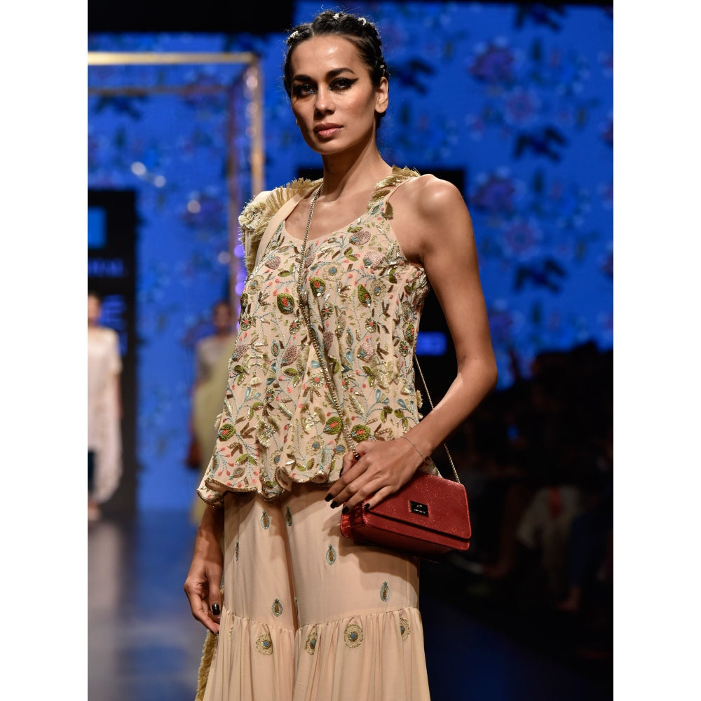 Payal Singhal Banu Georgette Embroidered Top with Sharara Pants & Dupatta (Set of 3)