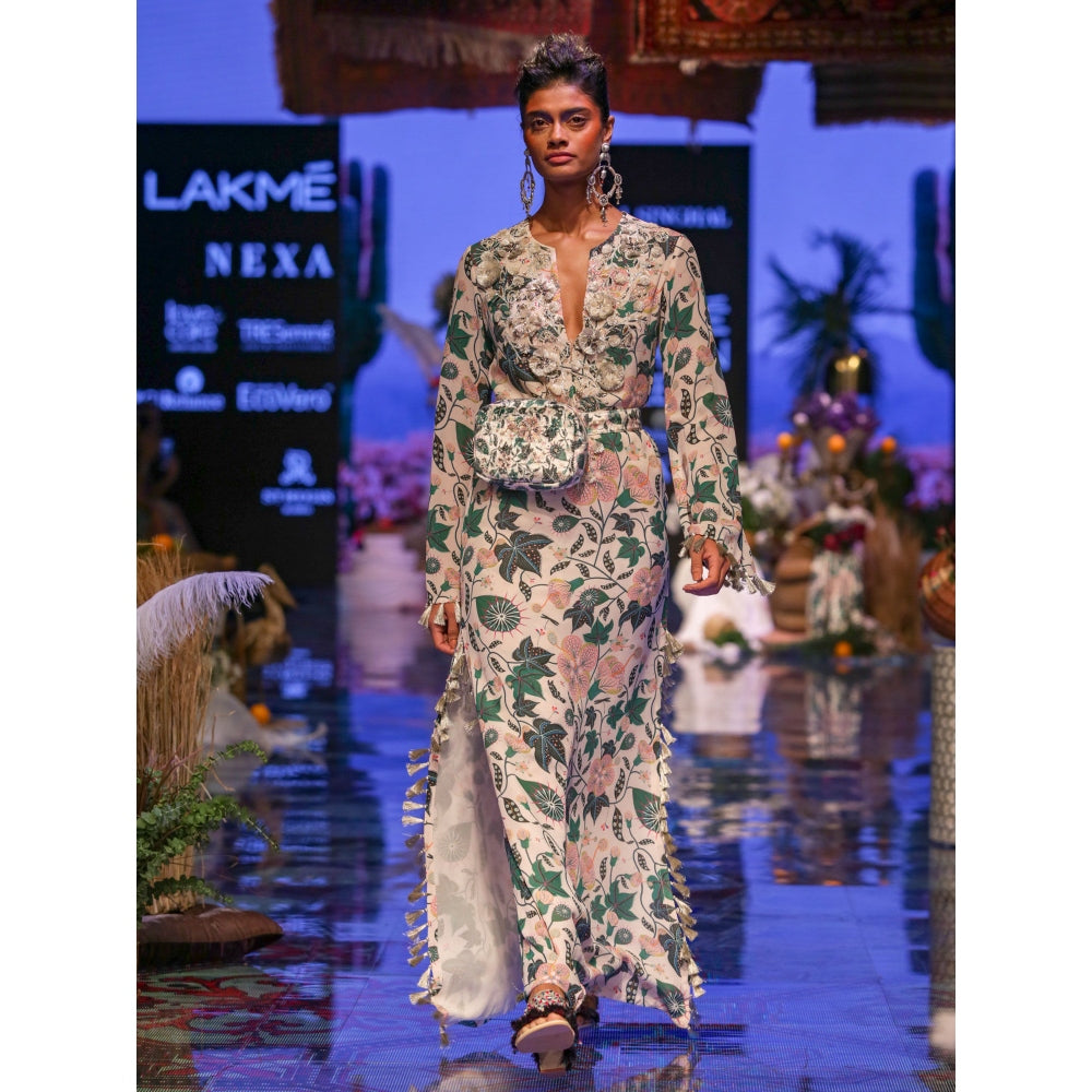 Payal Singhal Azia Floral Georgette Long Kurta with Churidar (Set of 2)