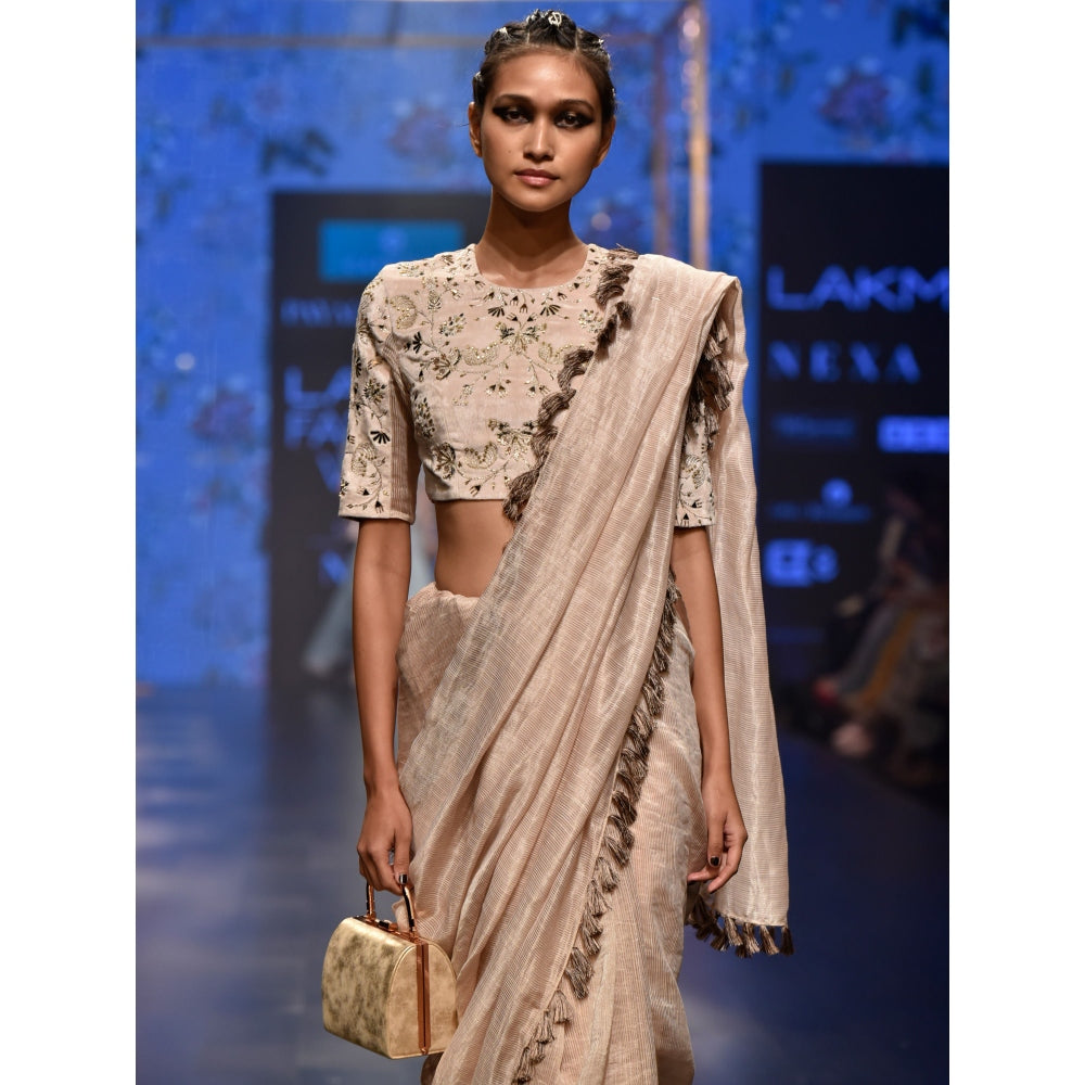 Payal Singhal Latifa Chanderi Stripes Saree with Blouse & Petticoat (Set of 3)