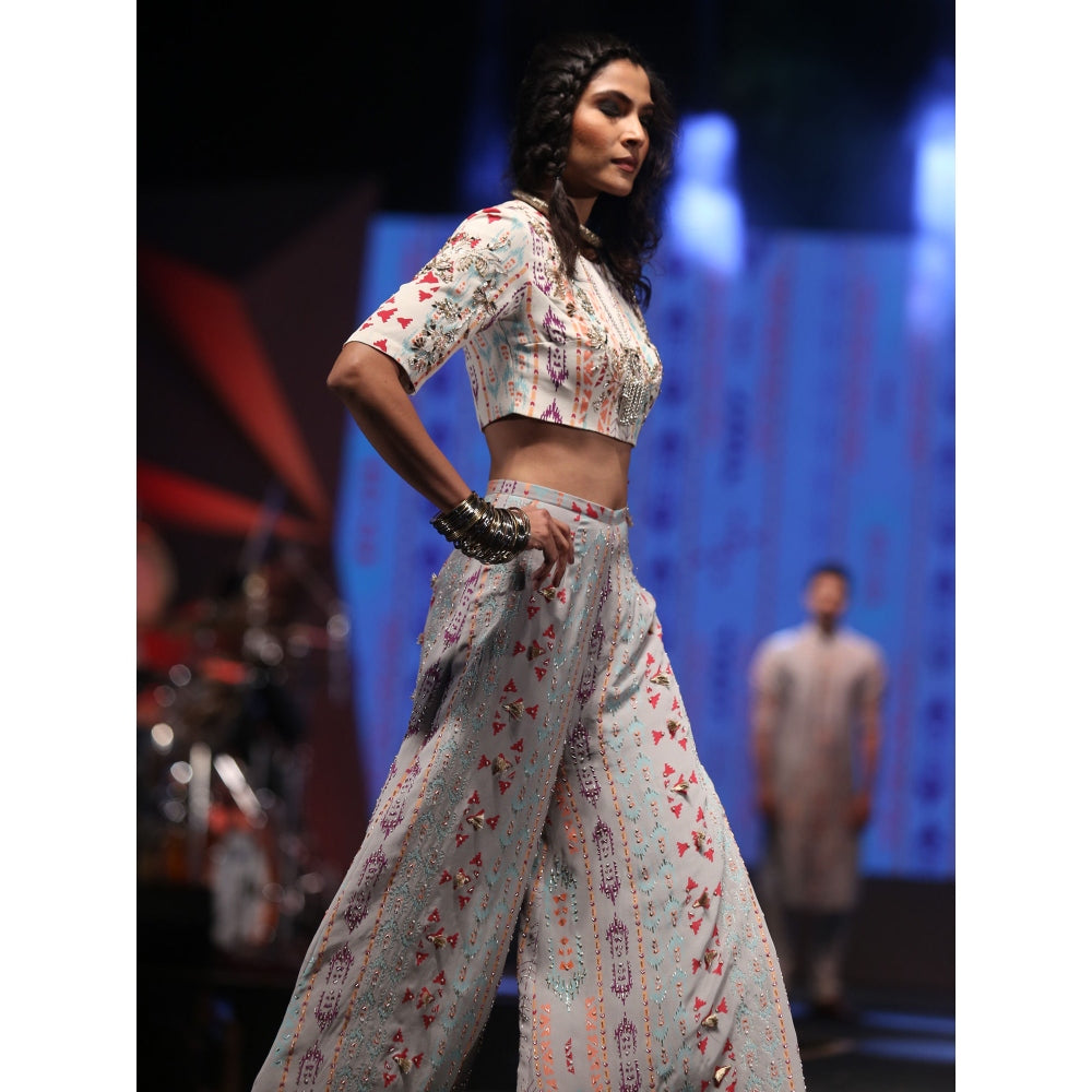 Payal Singhal Ayatal Printed Palazzo Pants With Crop Top (Set of 2)