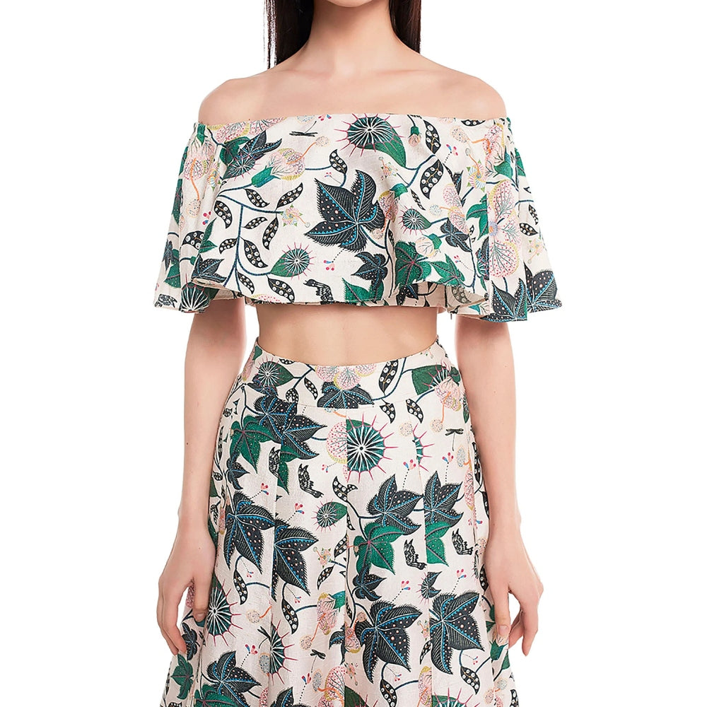 Payal Singhal Off White Printed Top with Skirt (Set of 2)