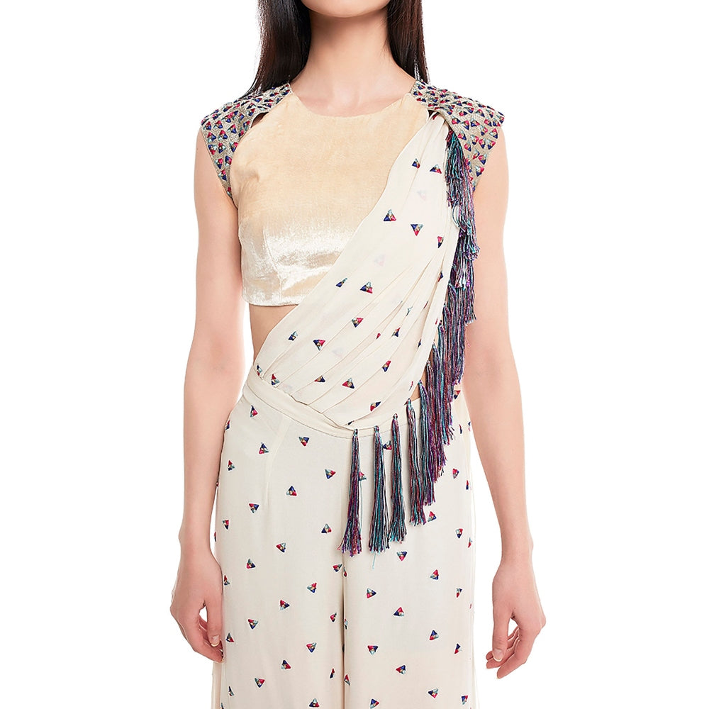 Payal Singhal White Embroidered Palazzo & Blouse (Set of 2)