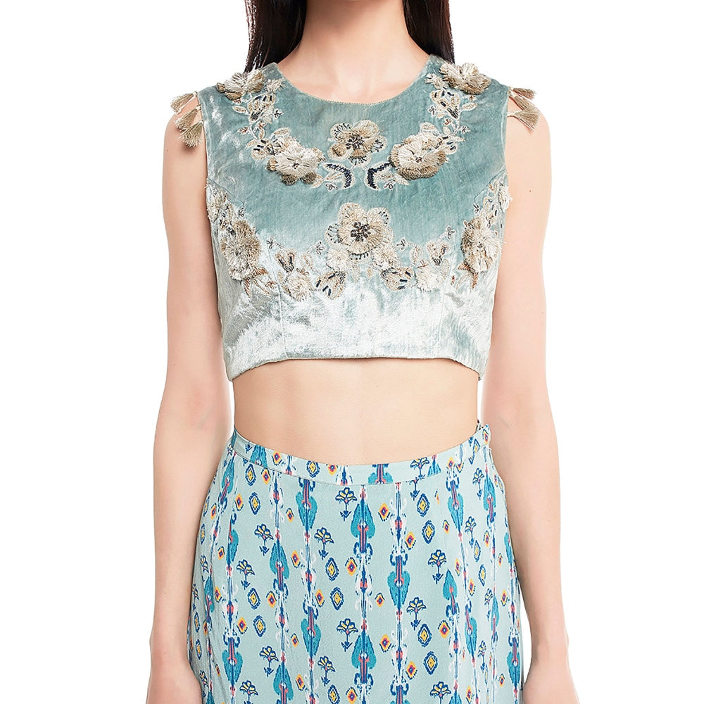 Payal Singhal Blue Embroidered Skirt Palazzo & Top (Set of 2)
