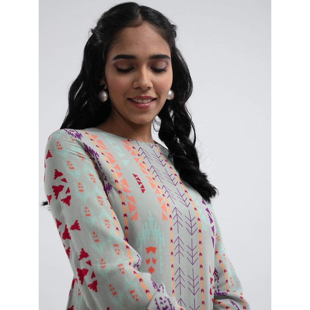 PS Pret by Payal Singhal Grey Ikat Stripe Zene Knee Length Dress