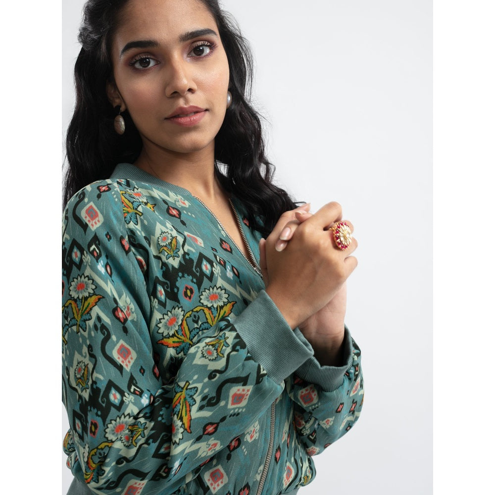 PS Pret by Payal Singhal Blue Ikat Love Bomber Jacket