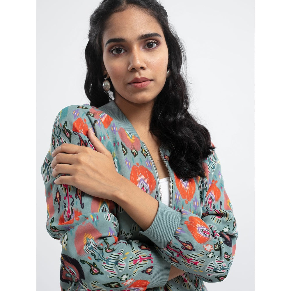 PS Pret by Payal Singhal Blue Ikat Garden Bomber Jacket