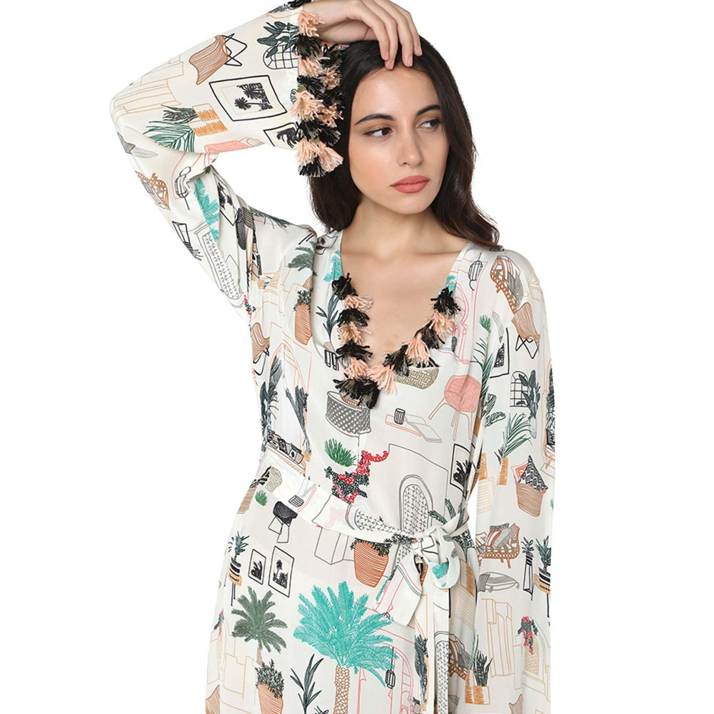 PS Pret by Payal Singhal Crepe White Printed Kaftan