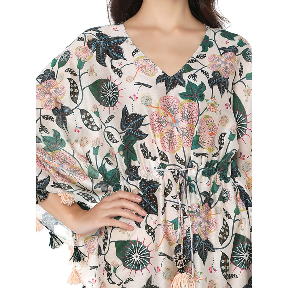 PS Pret by Payal Singhal Silk White Printed Kaftan