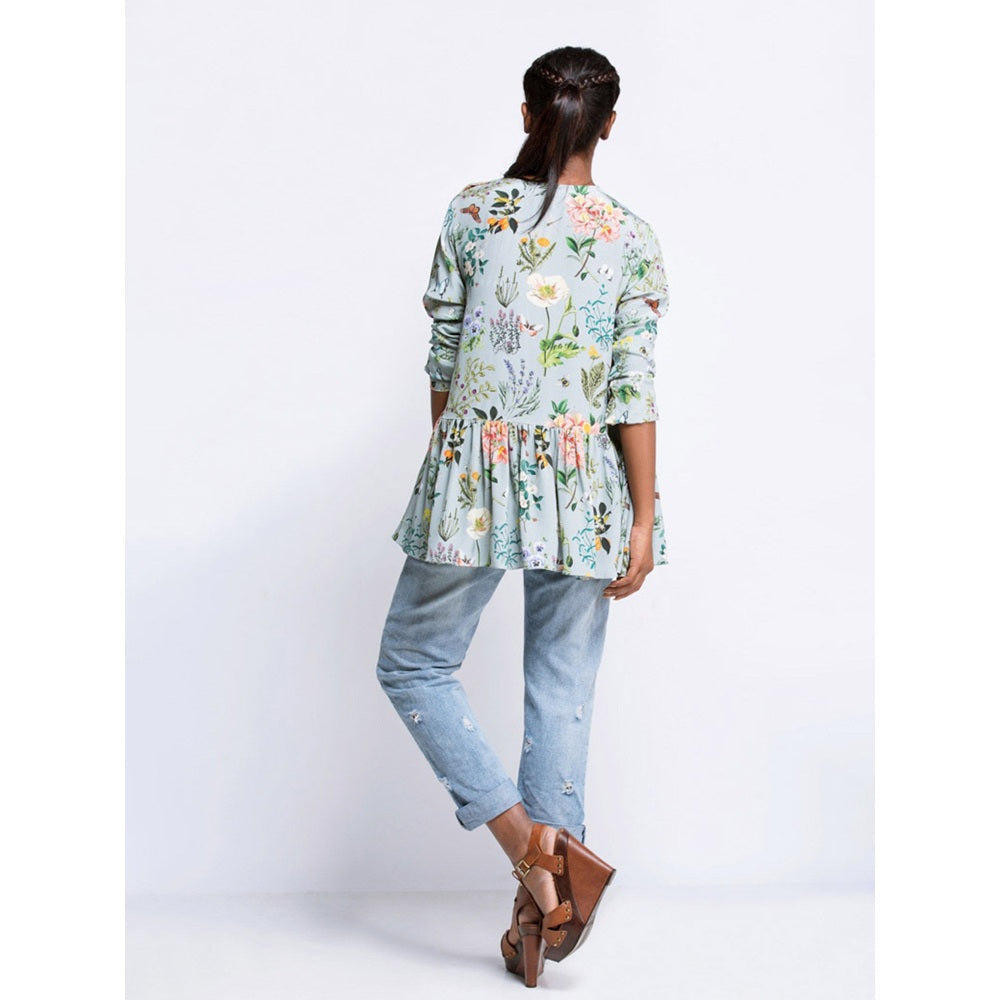 PS Pret by Payal Singhal Aqua Print Crepe Short Frill Tunic