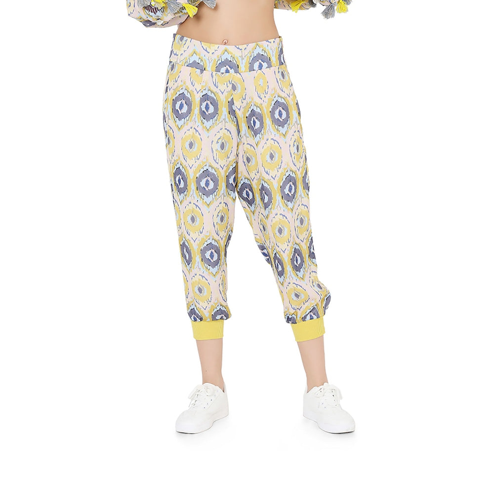 PS Pret by Payal Singhal Yellow Printed Art Oversized High-Low Kaftan Top with Jogger Pant (Set of 2)