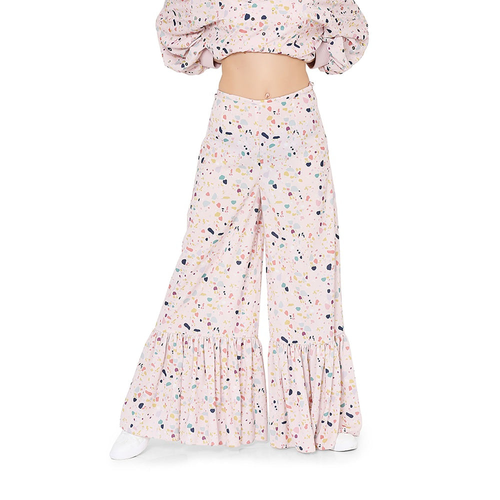 PS Pret by Payal Singhal Pink Printed Art Crepe Oversized Top With Frill Palazzo (Set of 2)