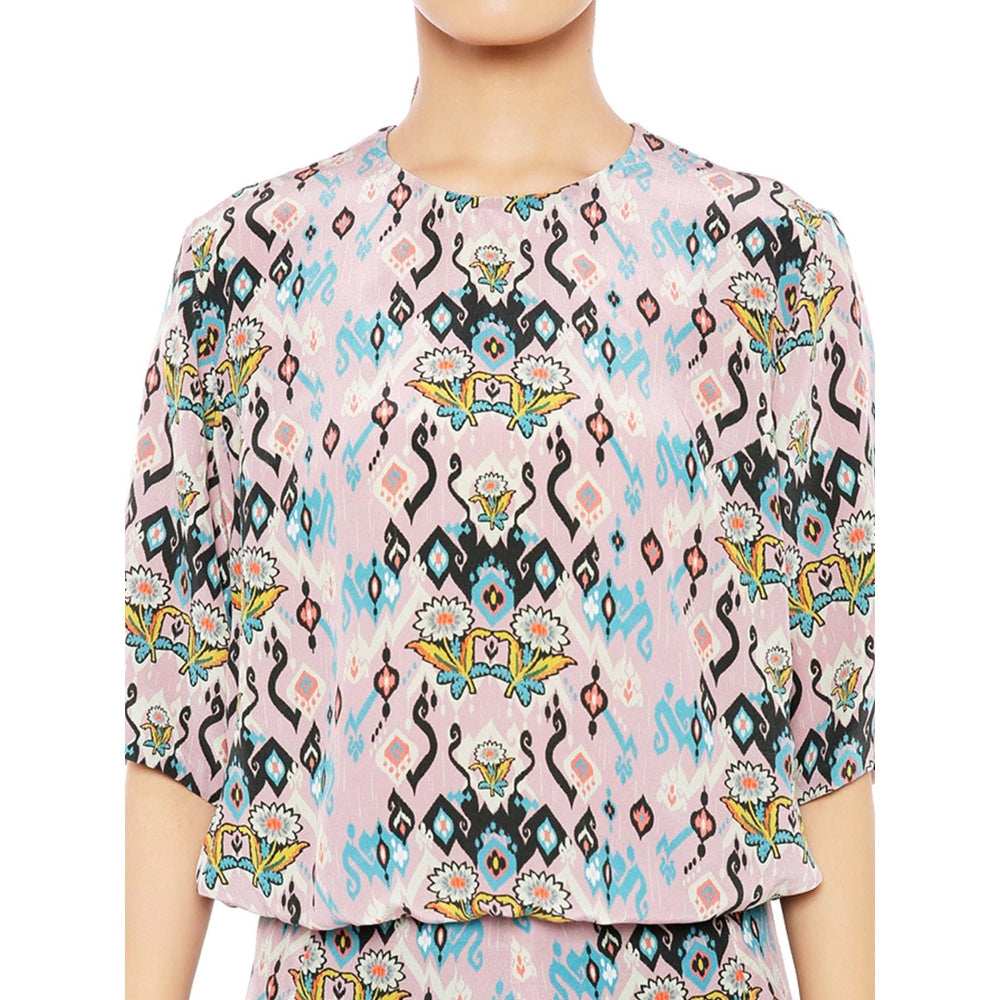 PS Pret by Payal Singhal Crepe Balloon Top With Jogger Pants & Matching Reversible 3 Ply Mask (Set of 3)