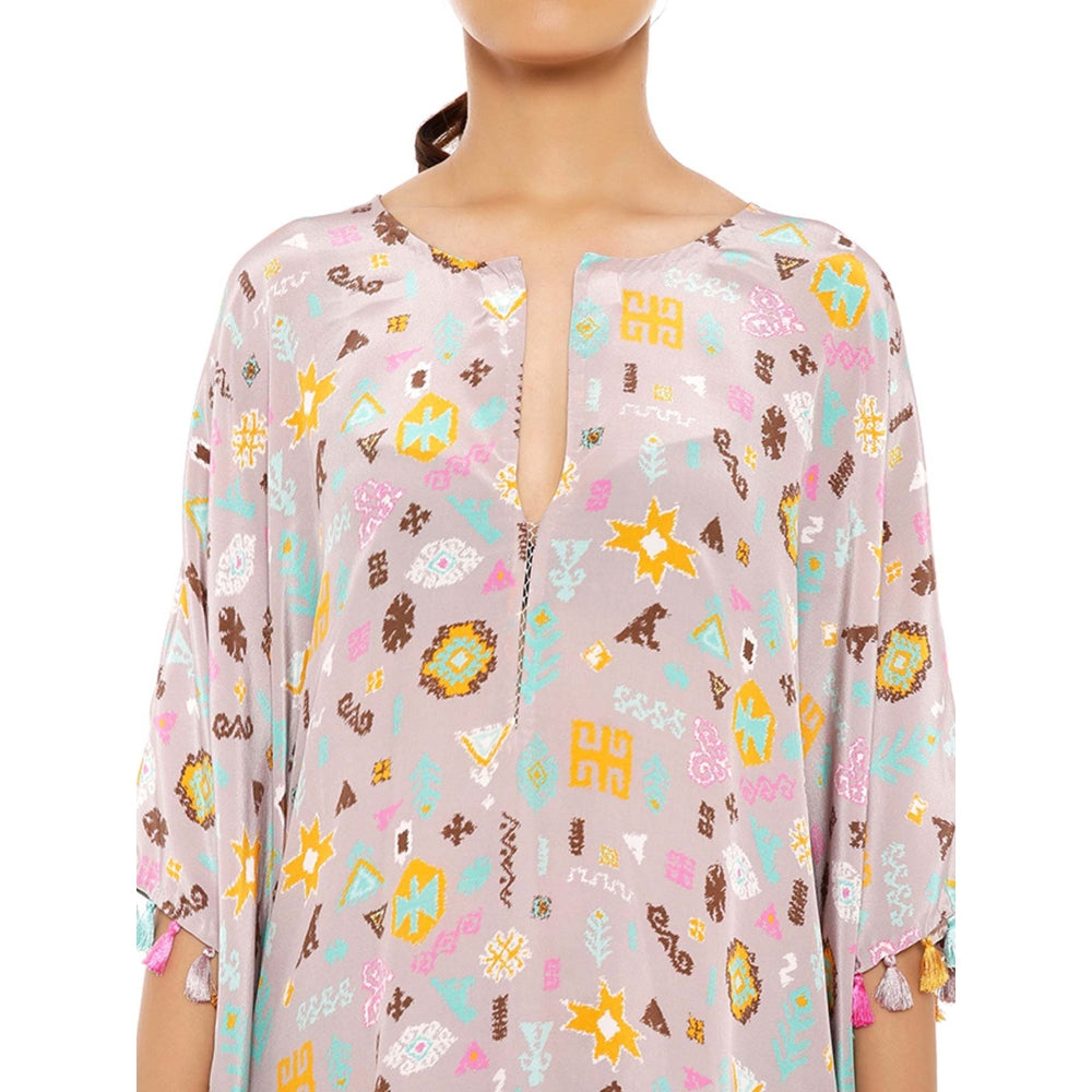 PS Pret by Payal Singhal Printed Kaftan With Palazzo Pants And Matching Reversible 3 Ply Mask (Set of 3)