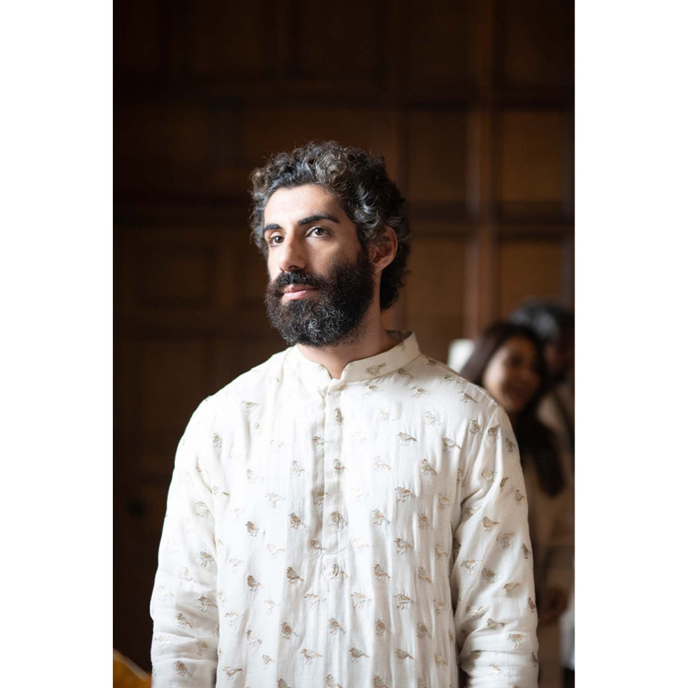 TAISH COLLECTION - CREAM COLOUR ORGANZA KURTA WITH CREAM COLOUR COTTON SILK CHURIDAR