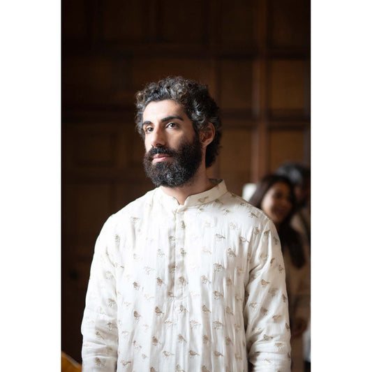 TAISH COLLECTION - CREAM COLOUR ORGANZA KURTA WITH CREAM COLOUR COTTON SILK CHURIDAR