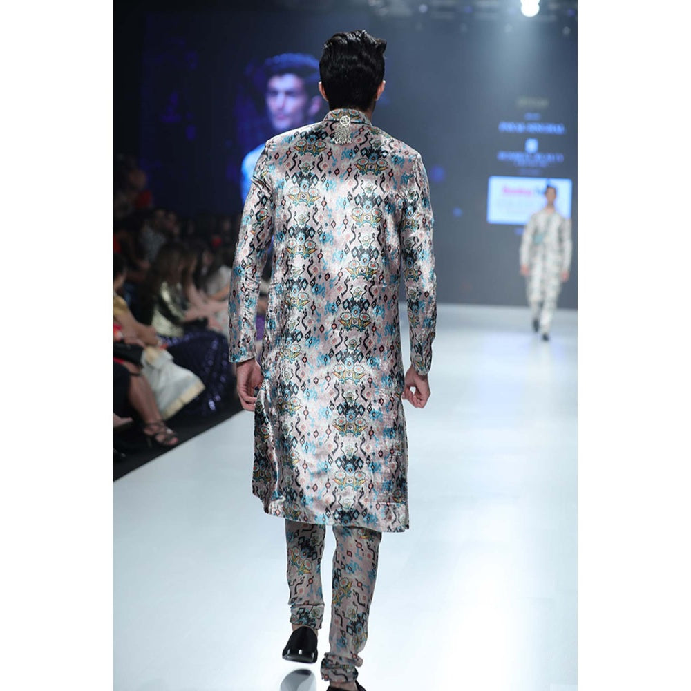 PS Men by Payal Singhal Azam Pink Printed Sherwani with Churidar - Set of 2