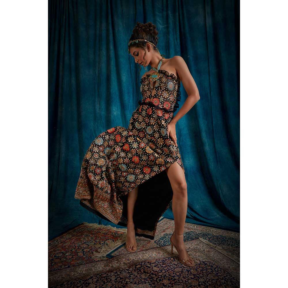 RAISHAA Black Juno Embroidered Gown