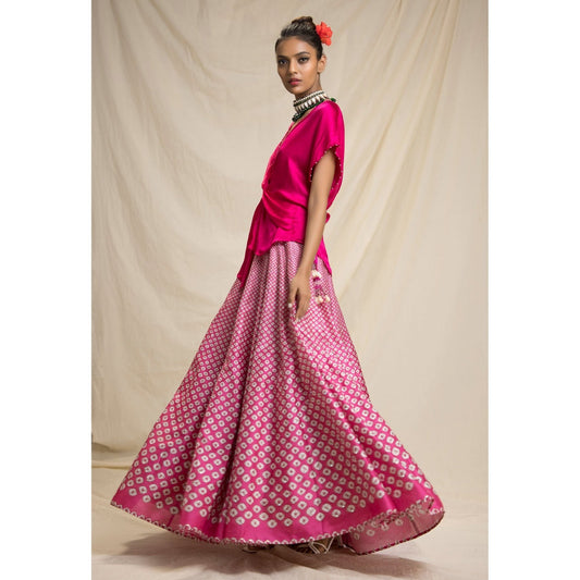 Rajdeep Ranawat Dibbia Leela Fuchsia Tunic And Lehenga (Set of 2)