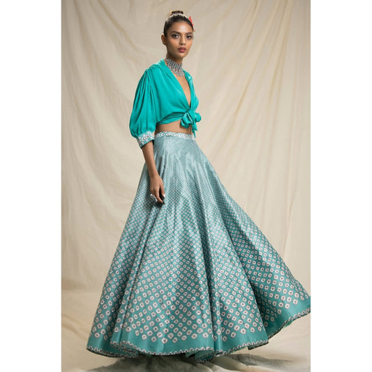 Rajdeep Ranawat Dibbia Leela Green Top And Lehenga (Set of 2)