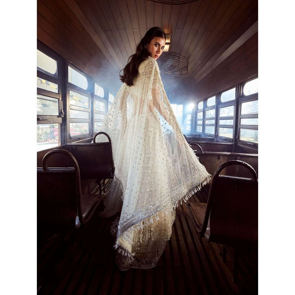 Rococo Arcadia Ivory Lehenga with Blouse and Dupatta (Set of 3)