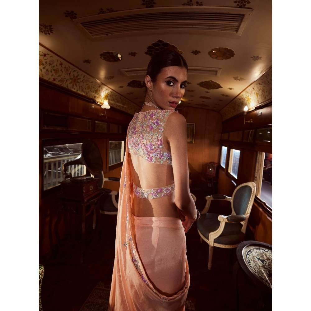 Rococo Rosette Peach Top with Sharara and Dupatta (Set of 3)