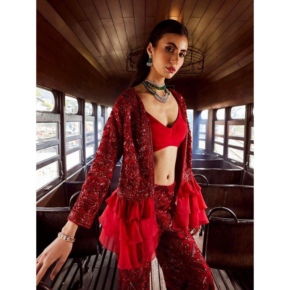 Rococo Genesis Red Jacket with Pant and Blouse (Set of 3)