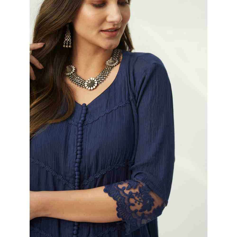 Roze Mahjabeen Oxford Blue Kurta