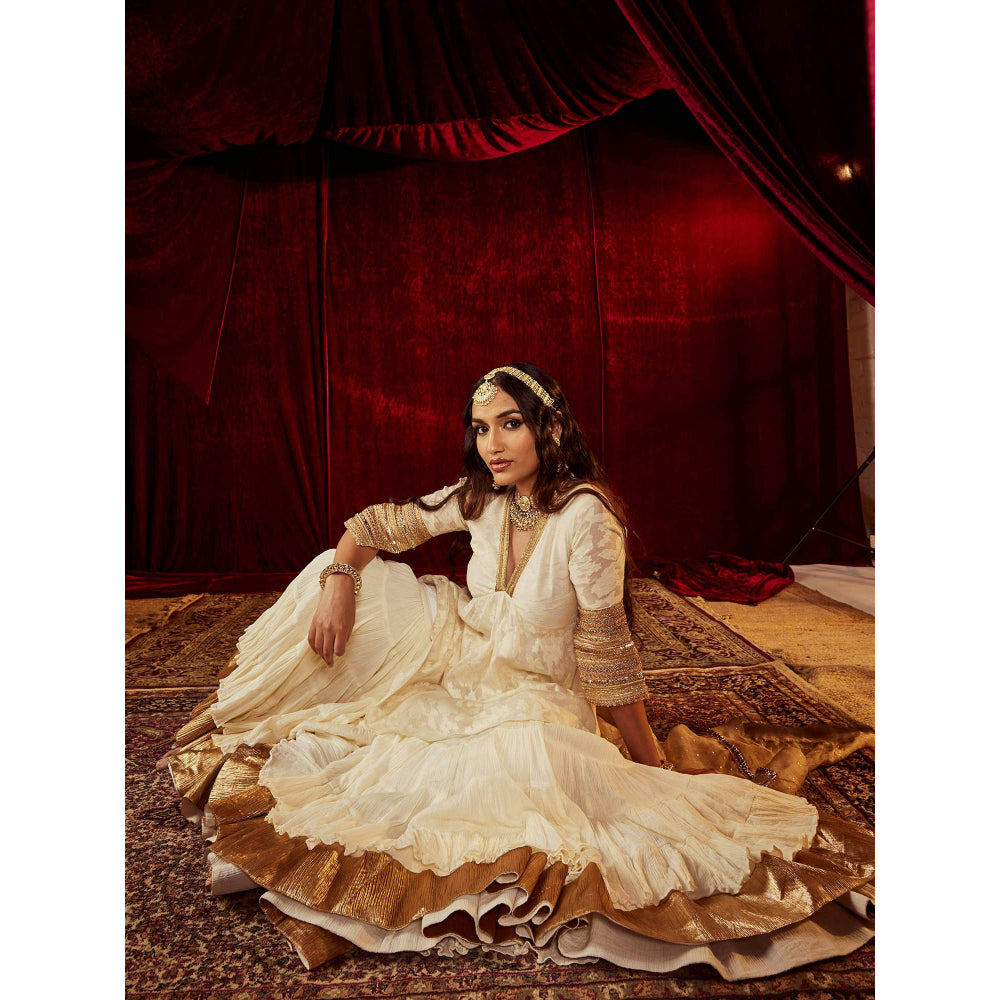 Roze Jodha Ivory Sharara (Set of 3)